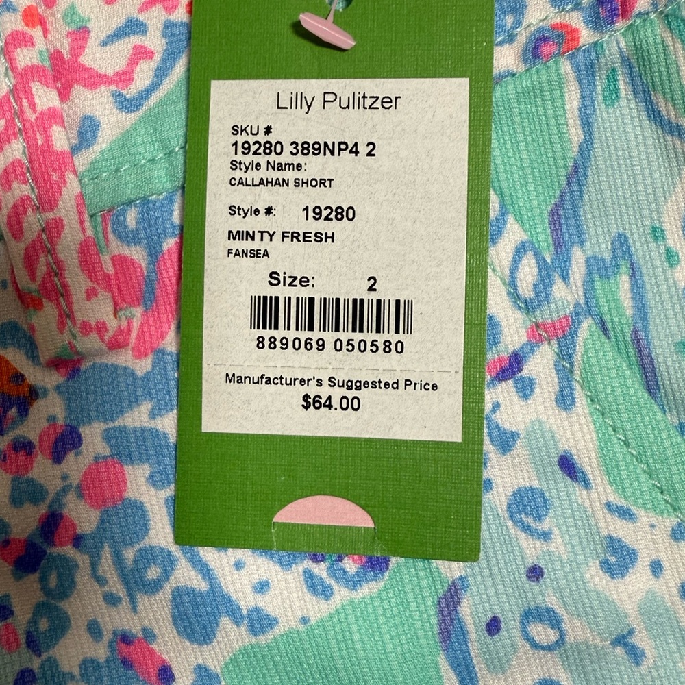 NWT Lilly Pulitzer Callahan Shorts Fansea Print Size 2 Aqua Pink Flat Front - Picture 6 of 11